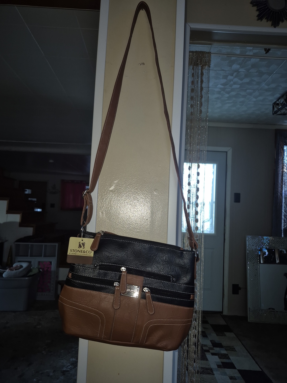 Stone & Co. Black and Brown Leather Crossbody Messenger Bag